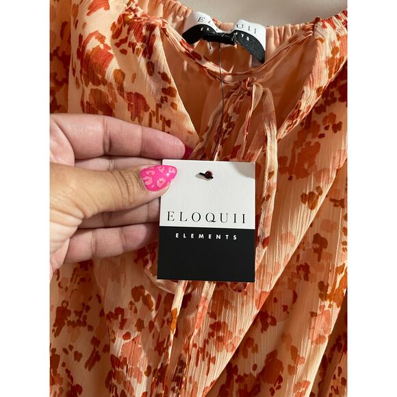 ELOQUII Pleated Off The Shoulder Midi Dress Crinkle Chiffon Long Sleeve NWT 16W - Picture 7 of 8